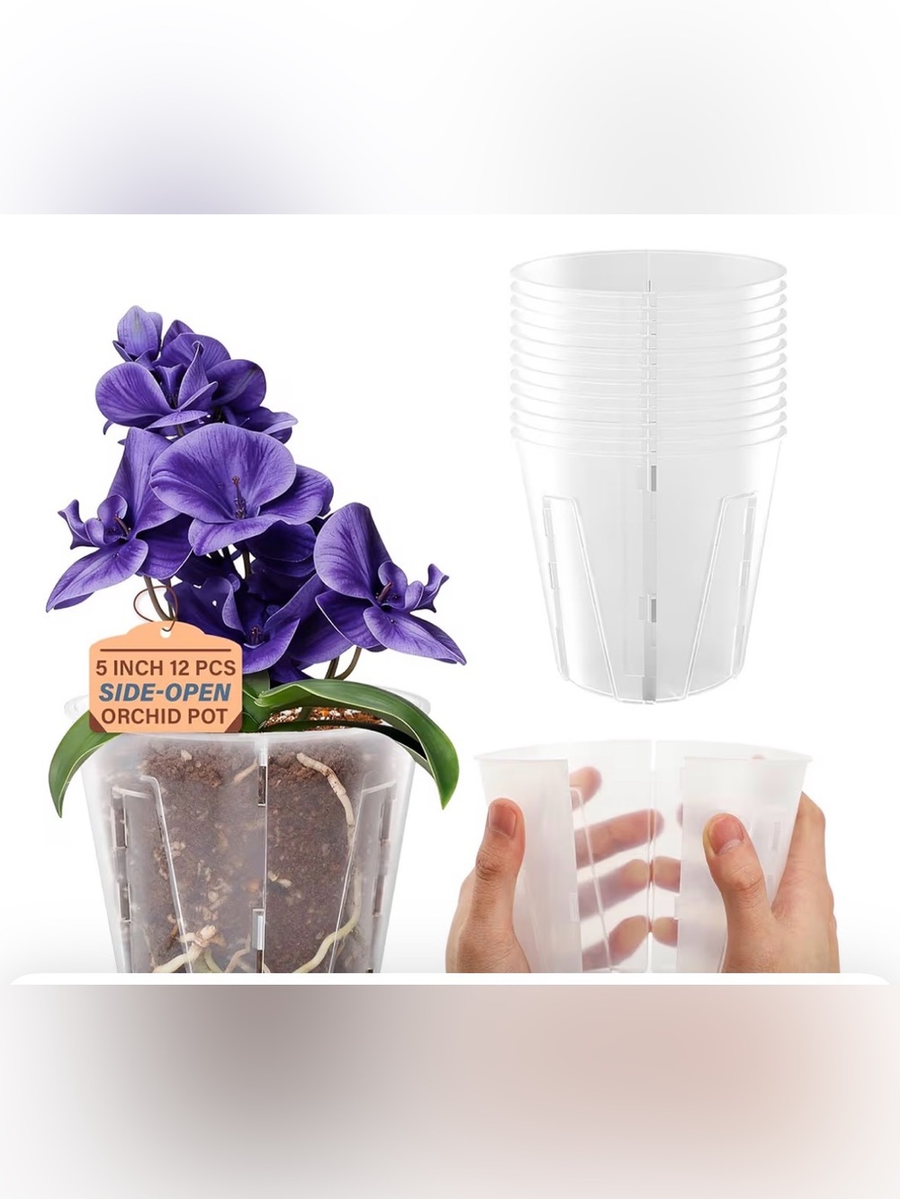 Bluepro 5 Inch Side-Open Orchid Pots 12 Pack